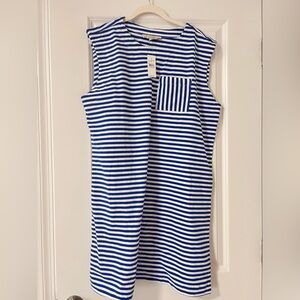 NWT LOFT Blue & White Striped Sleeveless Shift Dress Pocket Size L